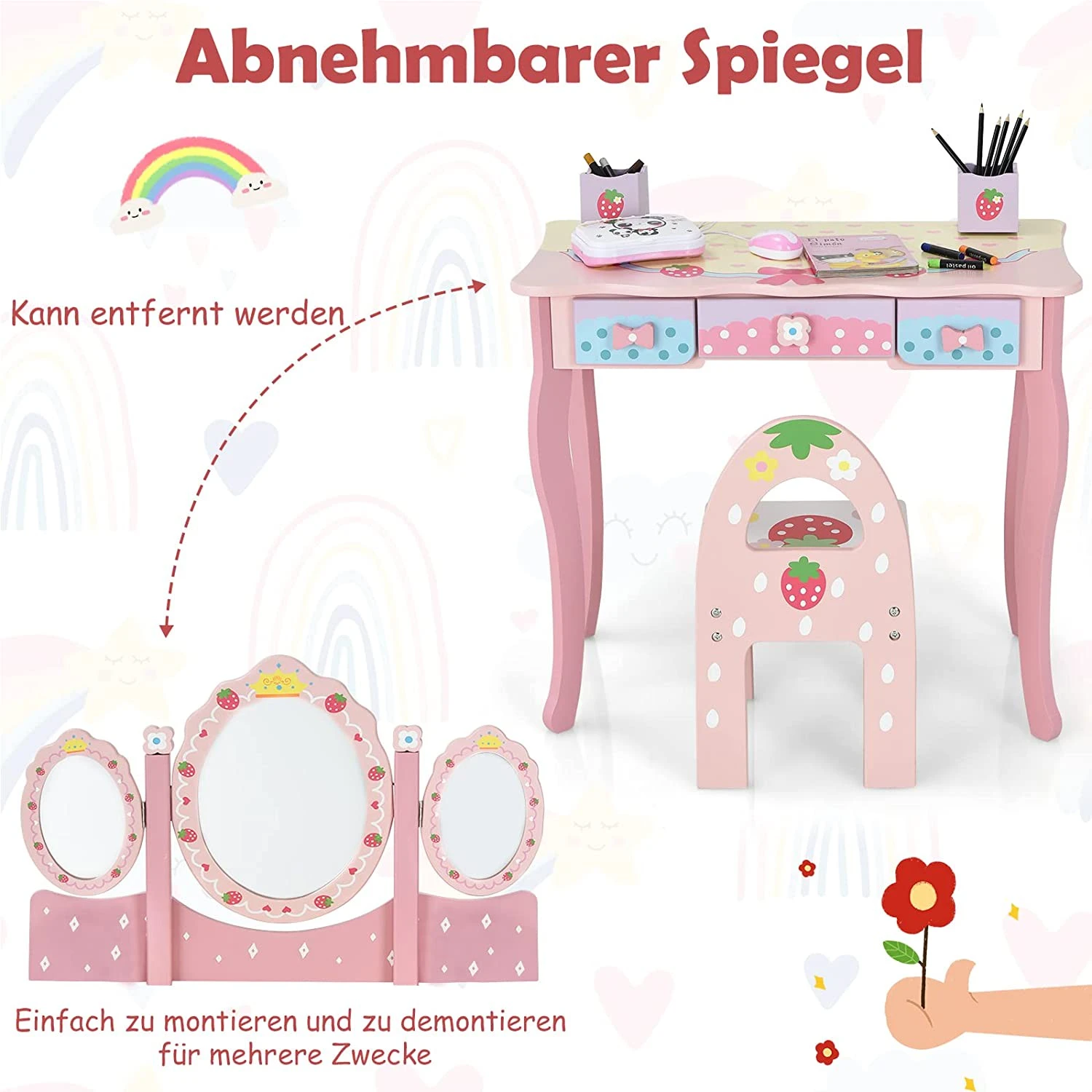 Costway Kinder Schminktisch Set Frisiertisch – Bild 5