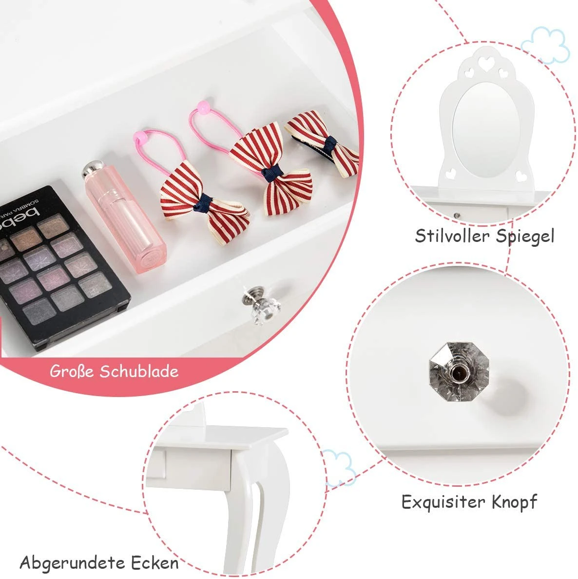 Costway Kinder Schminktisch mit Hocker Spiegel – Bild 5