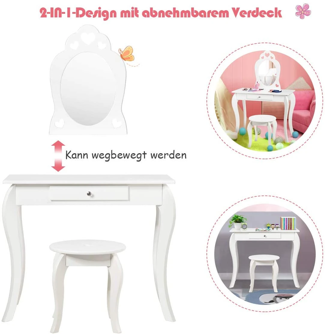 Costway Kinder Schminktisch mit Hocker Spiegel – Bild 4