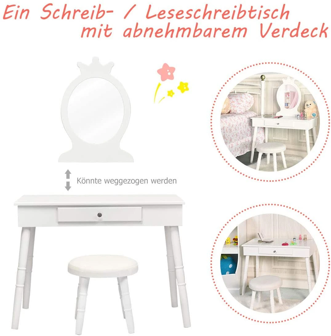 Costway Kinder Schminktisch mit Hocker – Bild 3