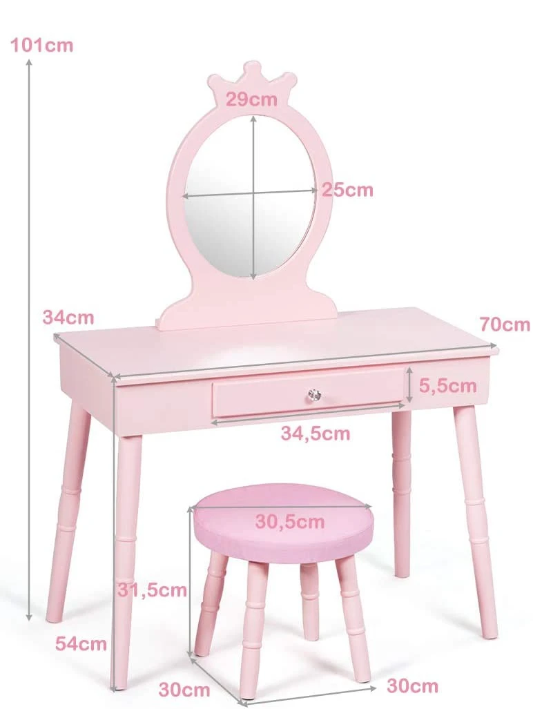 Costway Kinder Schminktisch mit Hocker – Bild 6