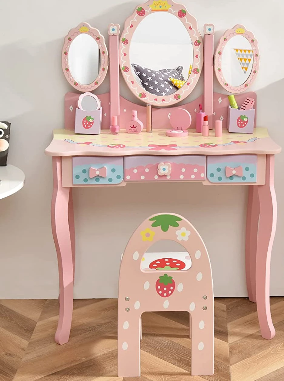 Costway Kinder Schminktisch Set Frisiertisch – Bild 3