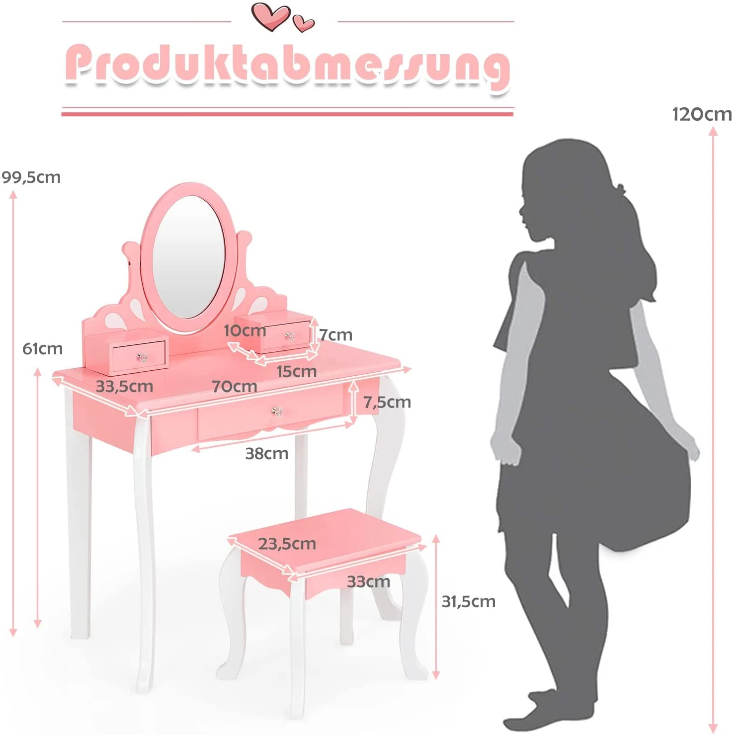 Costway Kinder Schminktisch mit Hocker – Bild 6