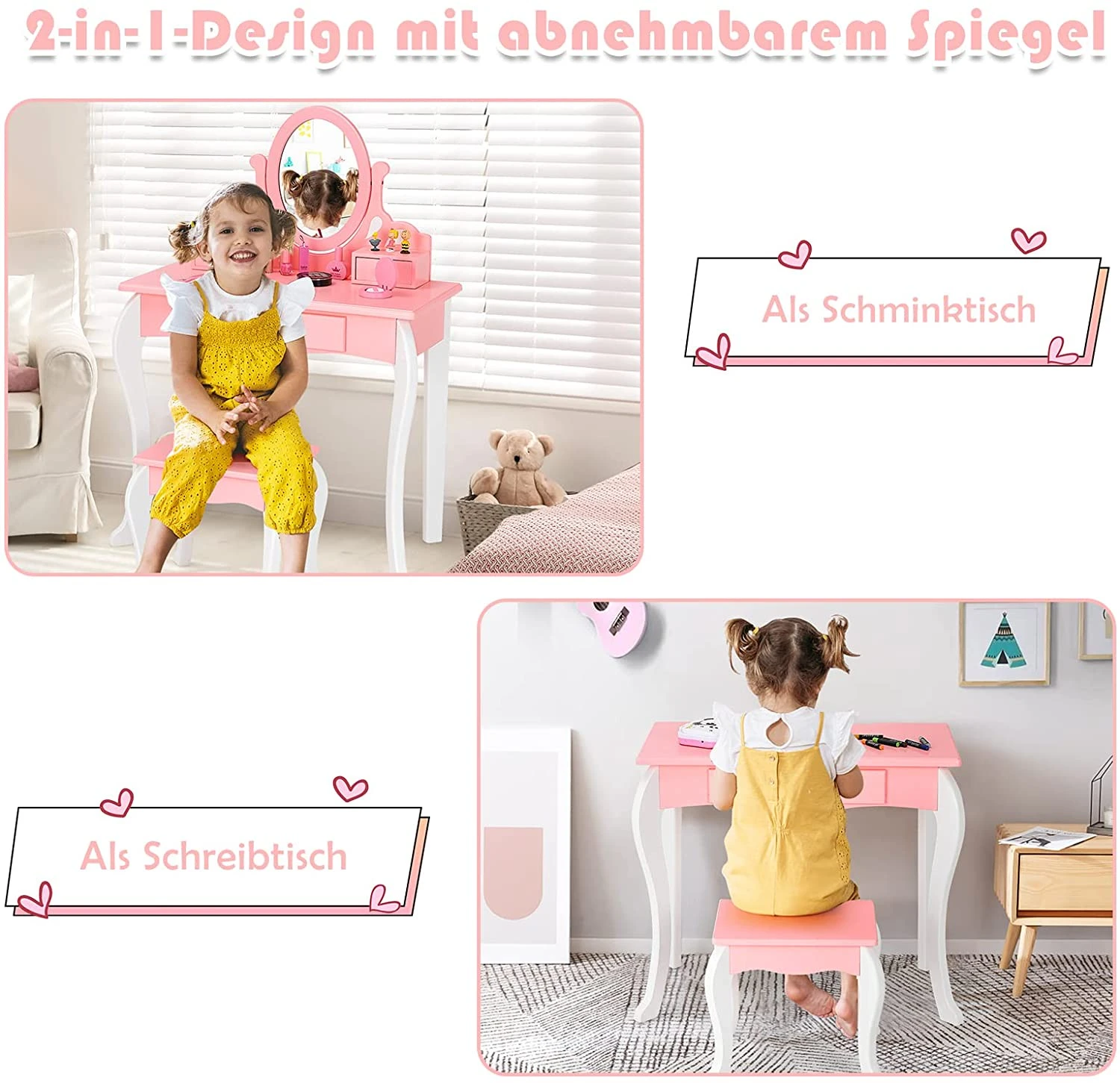 Costway Kinder Schminktisch mit Hocker – Bild 3