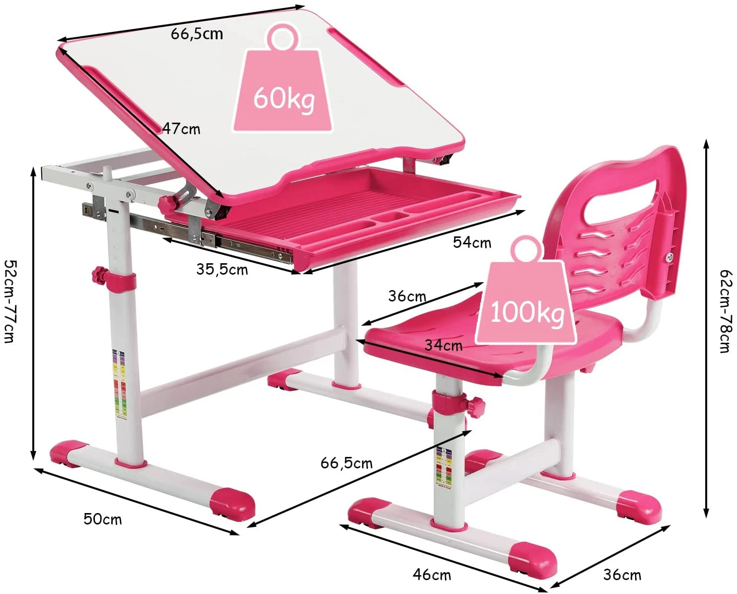 Costway Kinderschreibtisch Set höhenverstellbar – Bild 2