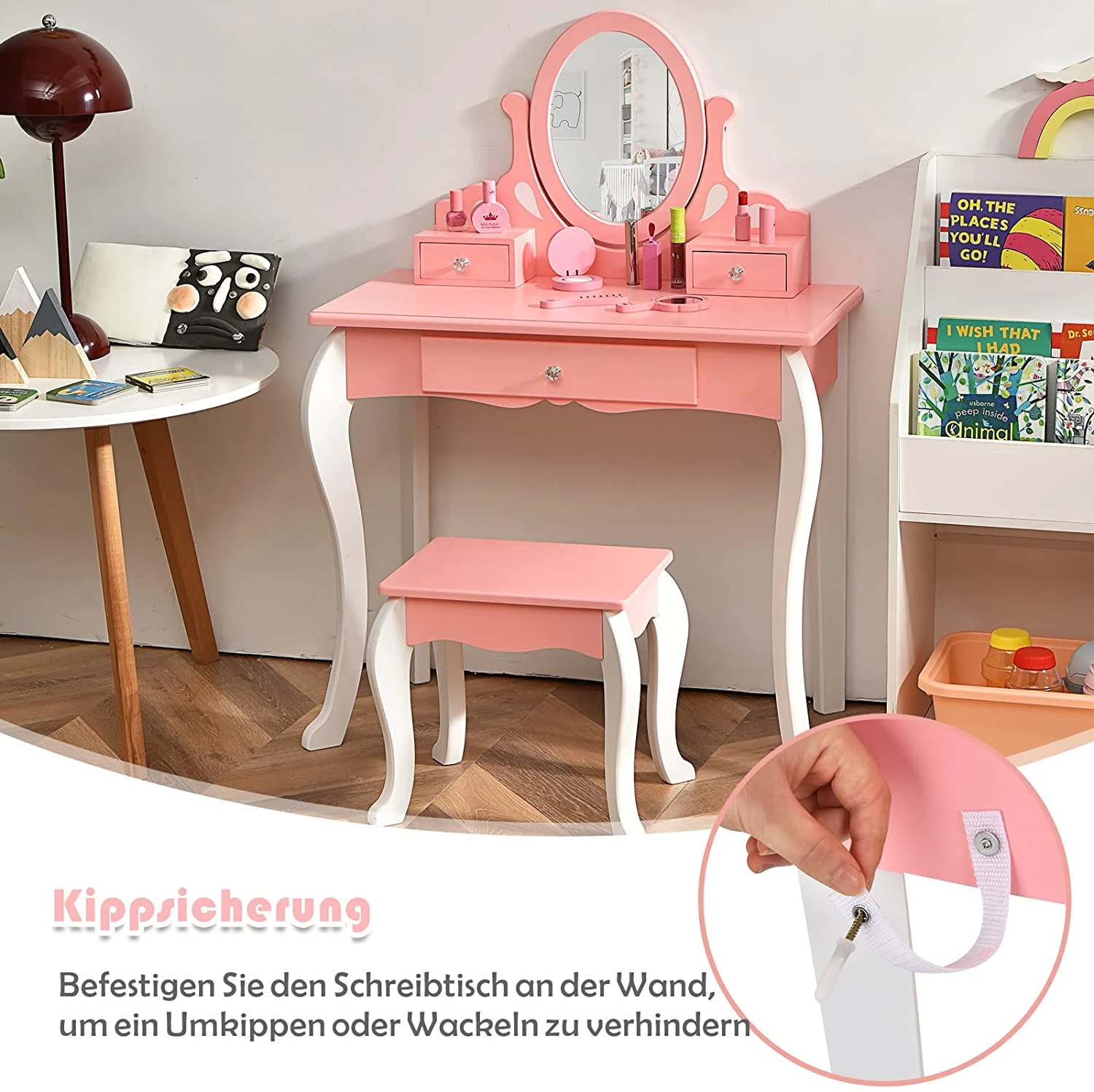 Costway Kinder Schminktisch mit Hocker – Bild 4
