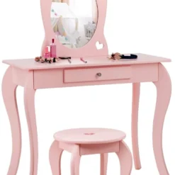 Costway Kinder Schminktisch mit Hocker Spiegel