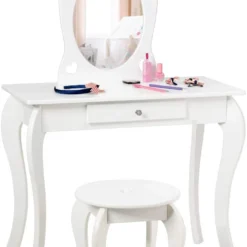 Costway Kinder Schminktisch mit Hocker Spiegel