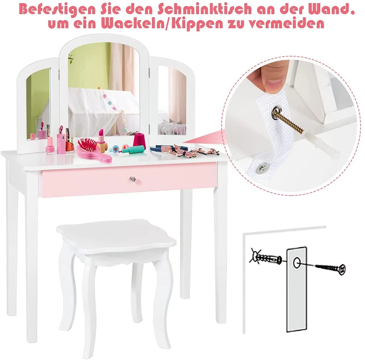 Costway Kinder 2 in 1 Schminktisch Set – Bild 5