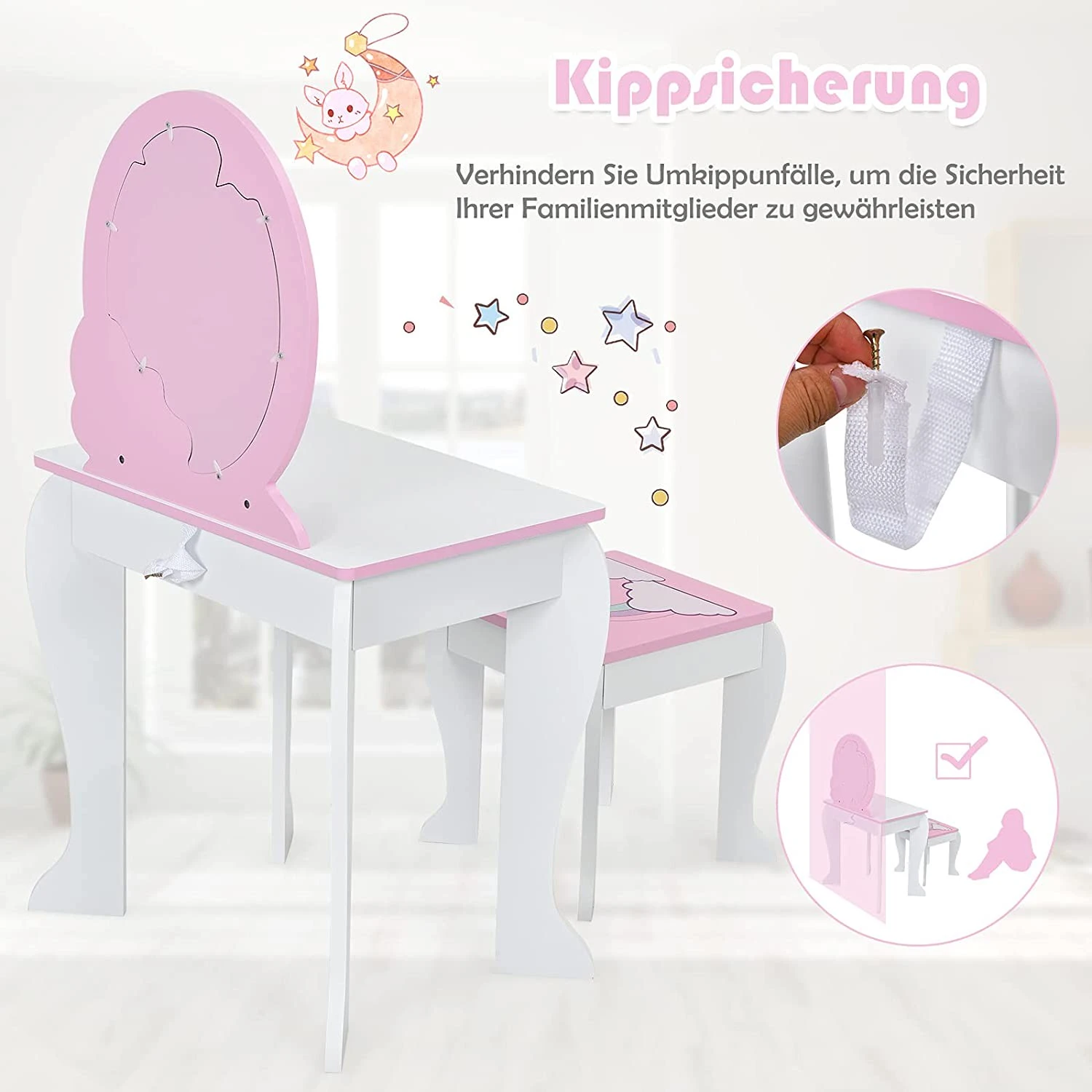 Costway Kinder Schminktisch mit Hocker – Bild 5
