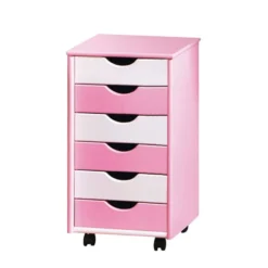 Kids Club Collection Rollcontainer Cecilia - Rosa/Weiß, sechs Schubladen, Rollbar